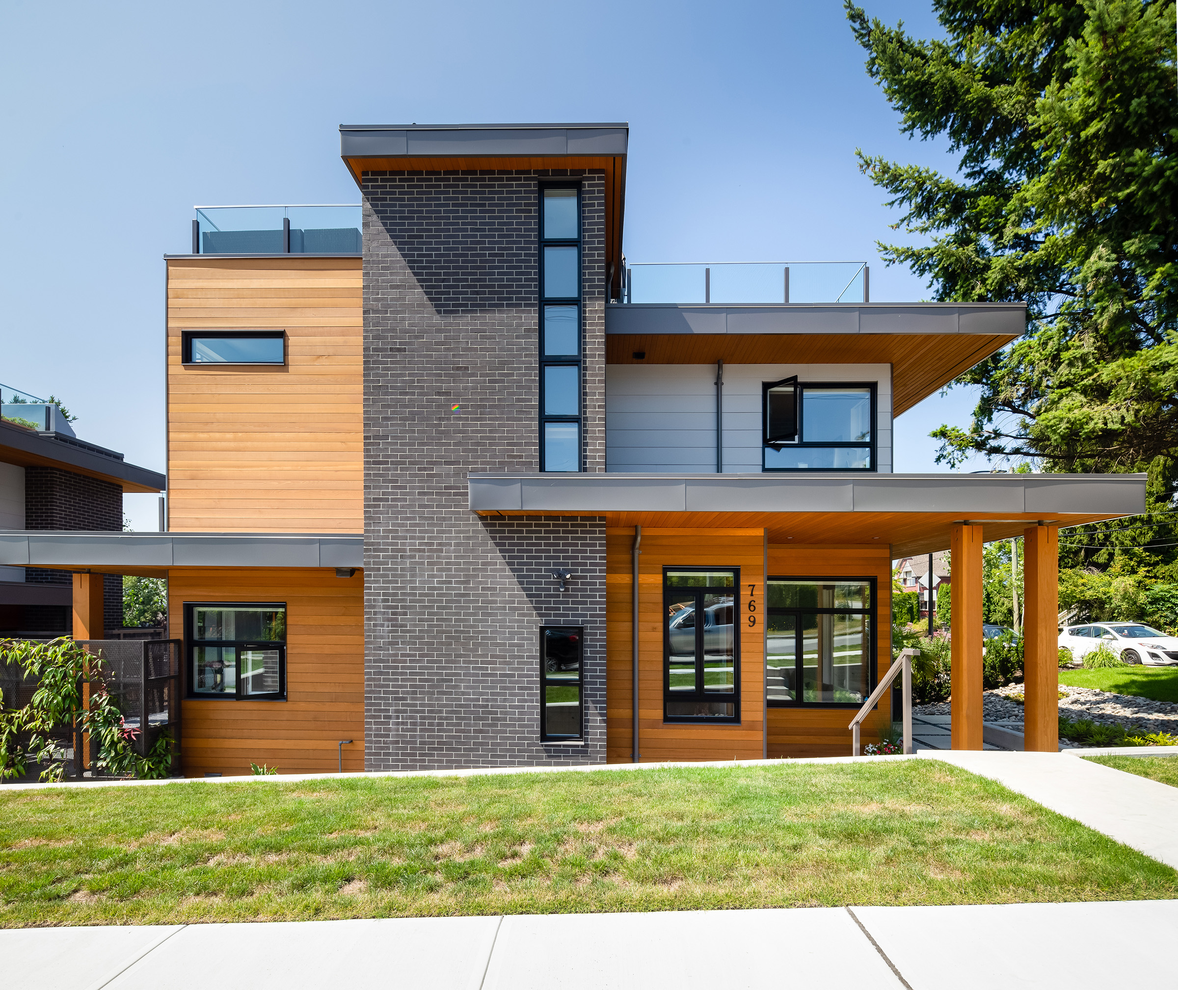 A modern duplex with cedar finishes