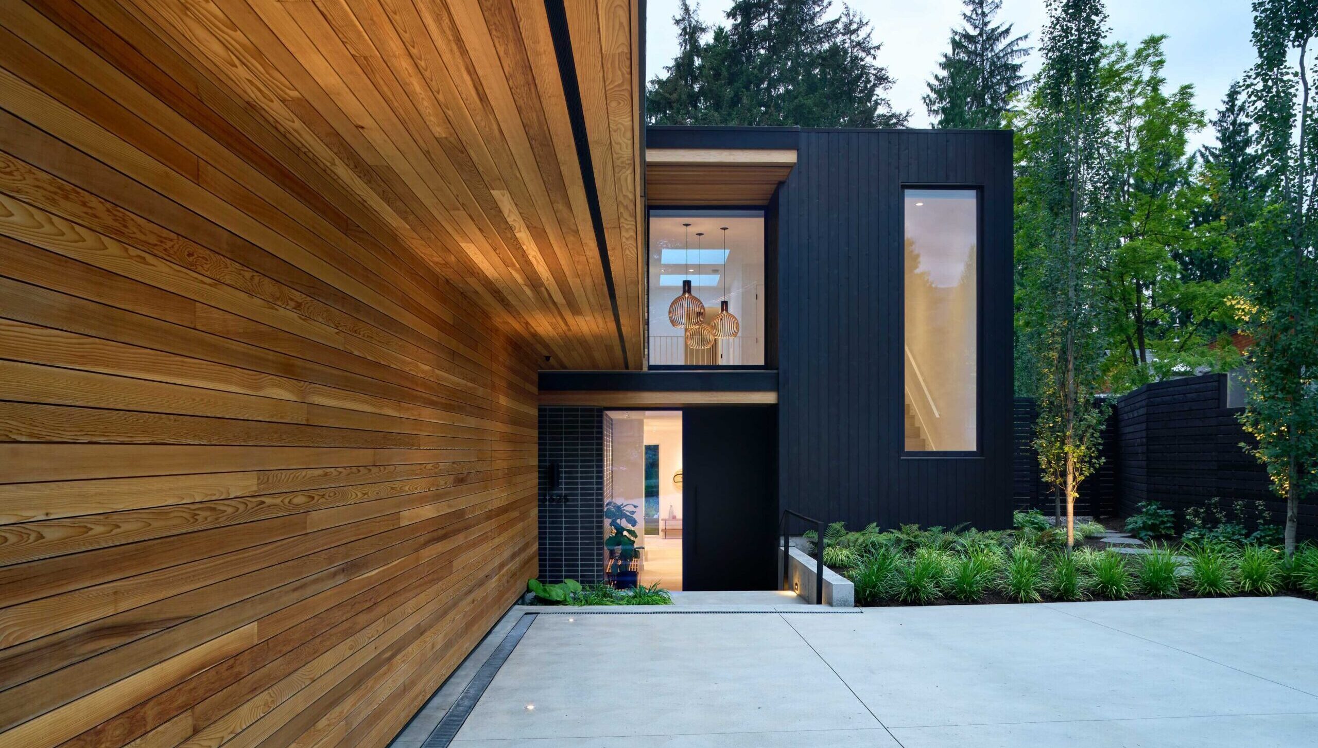 The exterior entryway of a modern custom home in Greater Vancouver