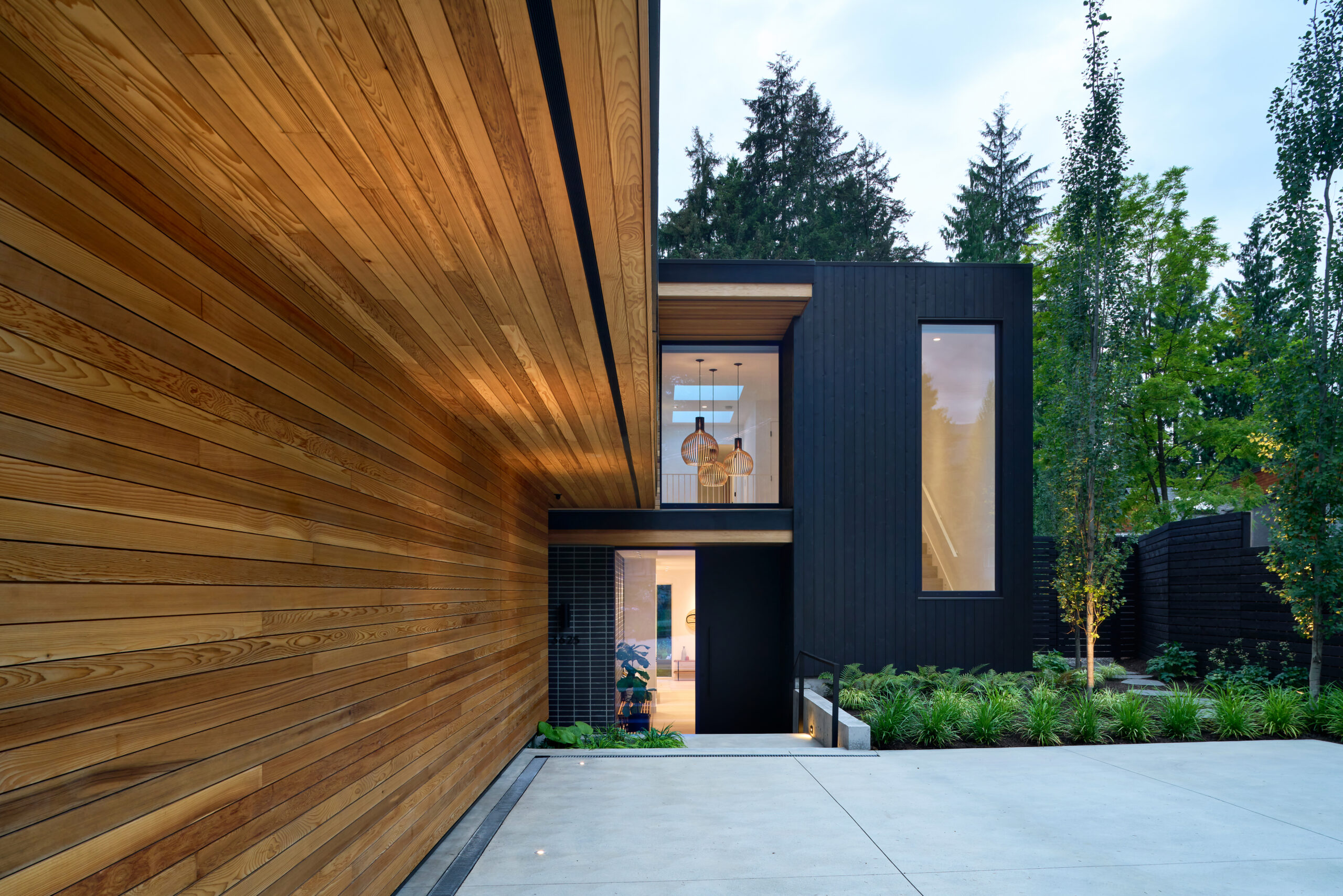 The exterior entryway of a modern custom home in Greater Vancouver